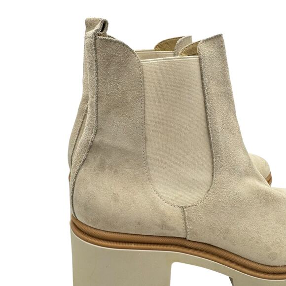 Antonio de Faria Neutral Cream Suede Leather Chunky Lug Pull On Chelsea Boots - Picture 10 of 12